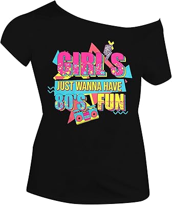 90s 80s Outfit for Women 80s Theme Party Disco Shirt Off The Shoulder Tops Vintage 90s Neon Off Shoulder Top