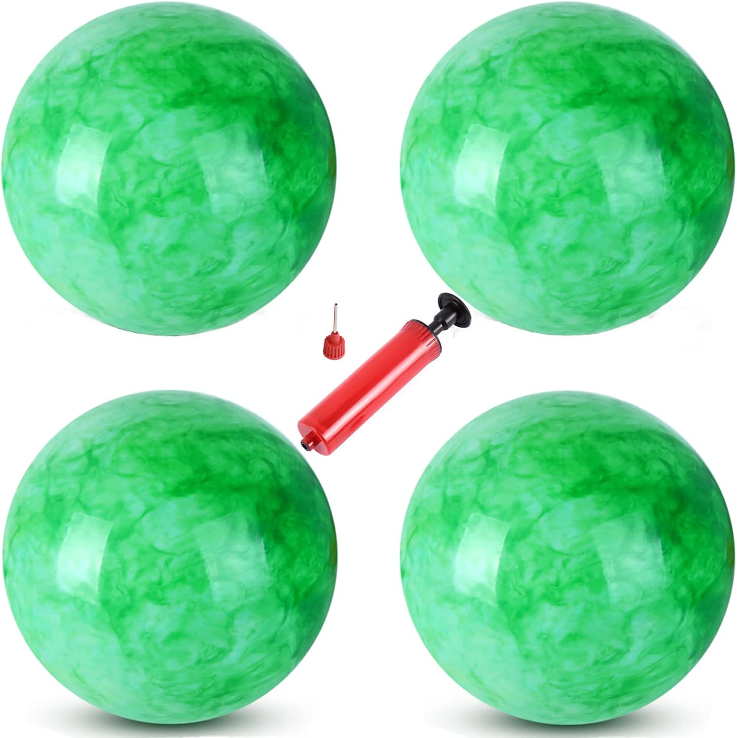4 Pcs Playground Balls with Pump, 9 inch Inflatable Bouncy Balls for Kids, School, Beach, Kickball DodgeBalls and Indoor Outdoor Plays