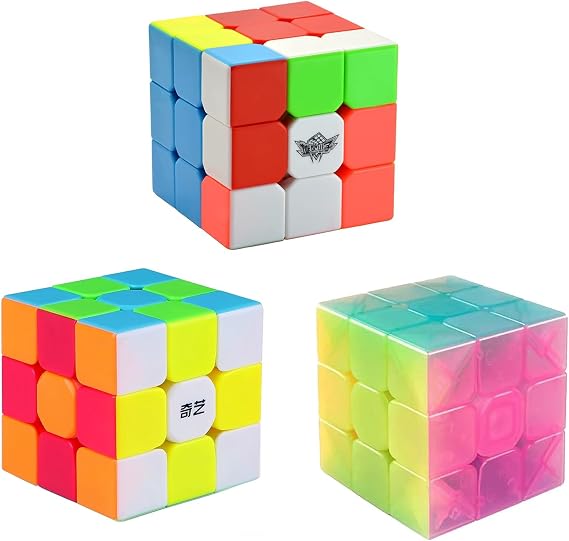 3x3x3 Speed Cube Set 3 Pack Cyclone Boys 3x3 QiYi Speed Cube 3x3 Stickerless Magic Cube Bundle Puzzle Toys for Kids and Adults By AHYUAN