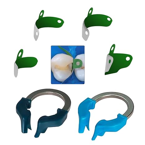 Dental Sectional Matrix System Set, Metal Matrix Bands with PTFE Non-Stick Coating Elastic, Dental NITI Metal Matrices Clamp Ring Tooth Repair Kits. (Set-C)