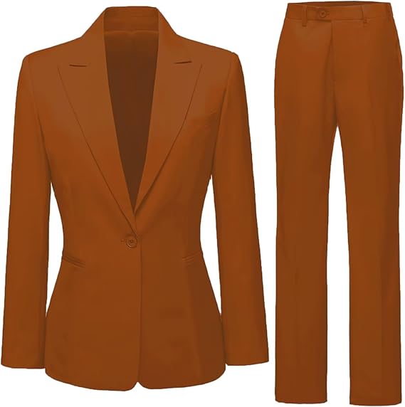 Women's 2 Piece Suit Notched Lapel One Button Slim Fit Business Office Work Tuxedo Blazer Pants Set