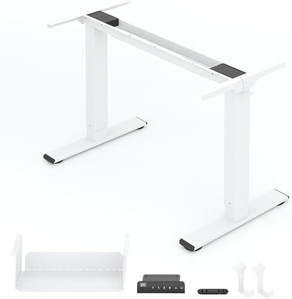 FLEXISPOT Height Adjustable Electric Standing Desk Frame with 2 Motors Ergonomic Sit-stand Workstation with Memory Smart Panel E1 Pro(2 Stage | White)
