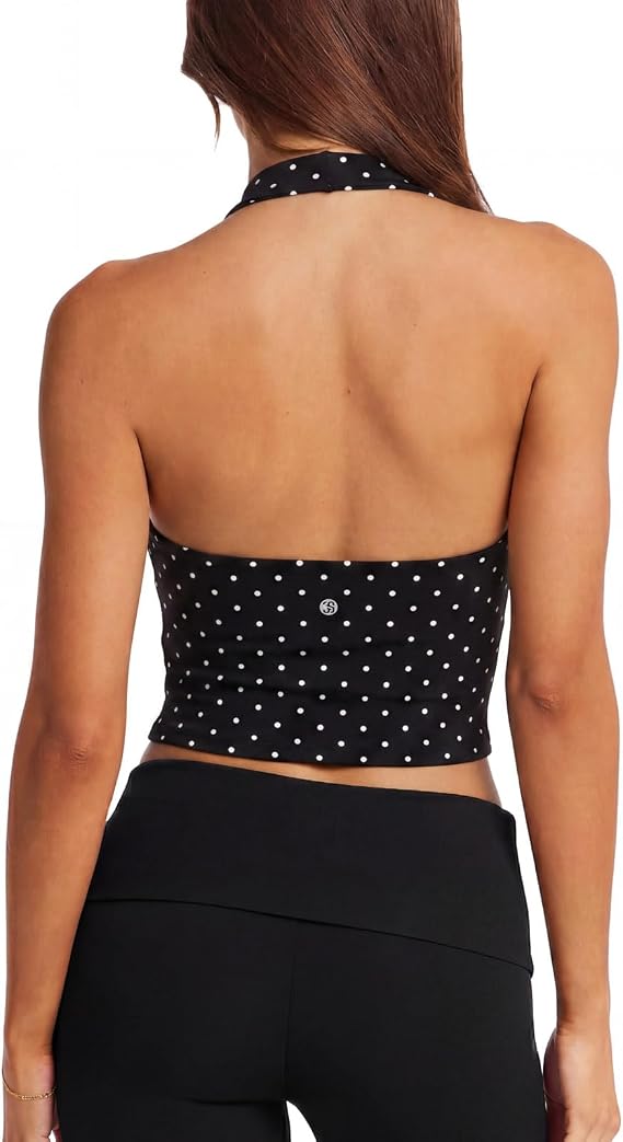 SUUKSESS Women Padded Halter Sports Bra Backless Longline Workout Crop Tank Tops