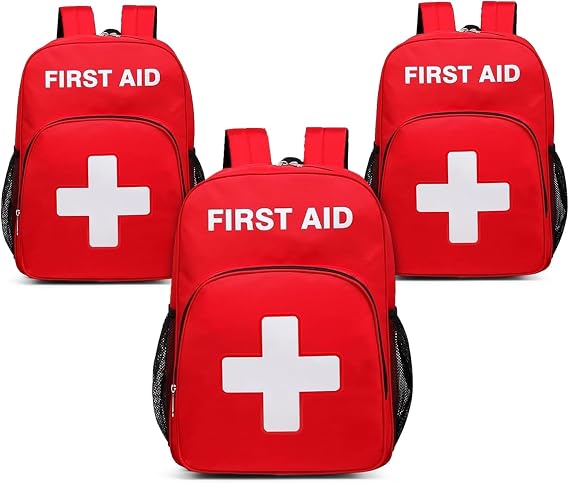 Gatycallaty First Aid Backpack Emergency Medical Empty Waterproof Survival First Responder Trauma Bag Travel Home Outdoor Red, Pack of 3
