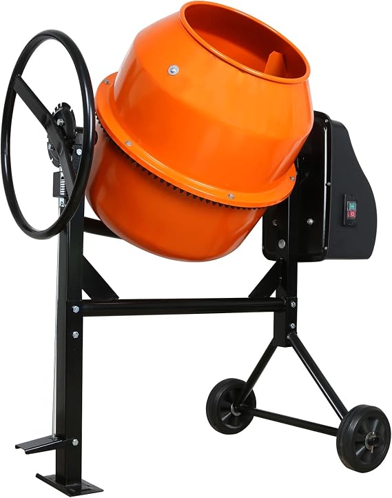 Electric Cement Mixer, 3-1/2 Cubic Ft. 2/3 HP Portable Concrete Mixer Machine with 7 in Wheels, 120V 550W Electric Concrete Cement Mixing Tools for Cement, Mortar, Stucco, Seeds