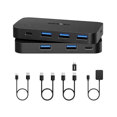 BENFEI USB 3.0 Sharing Switch for 2 PCs with USB-C & A Devices Sharing 5Gbps High Speed Transfer USB Switch for Printer/Mouse/Keyboard/Hub etc Remote Control & Switch Button Switcher  with 2*USB
