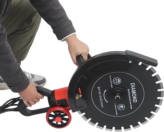 16" Electric Concrete Saw 4000W Concrete Wet Dry Circular Saw with Water Pump and Rolling Pulley Concrete Cutter Machine for Granite, Red Brick, Ceramics, Max. Cutting Depth 6.5in