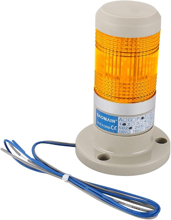 BAOMAIN 110V AC Industrial Signal Tower Light, Yellow LED Continuous Warning Lamp, LTP-502T Safety Alarm Beacon for Machinery and Factory Use