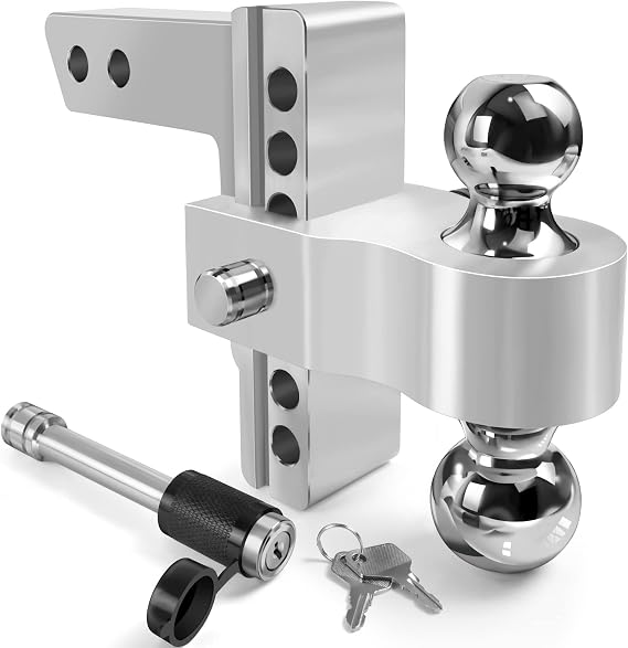 Adjustable Trailer Hitch, Tlvuvmo Aluminum Drop Hitch Fits 2.5'' Receiver, 8 Inch Drop/Rise (6 Inch Drop Hitch)