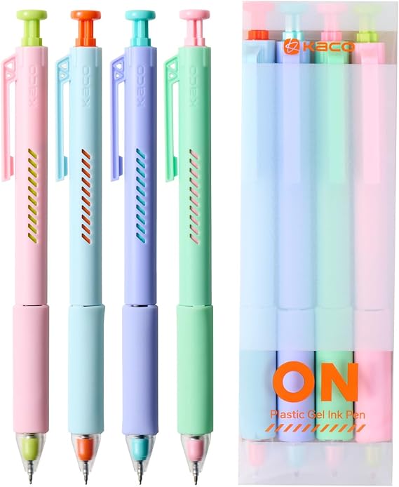 Kaco ON Gel Ink Pen 4 Pieces Creative Energy Cut-Out Window Design ZeroShake Core Technology for Stablization Mechanical Keyboard Tactile Cap