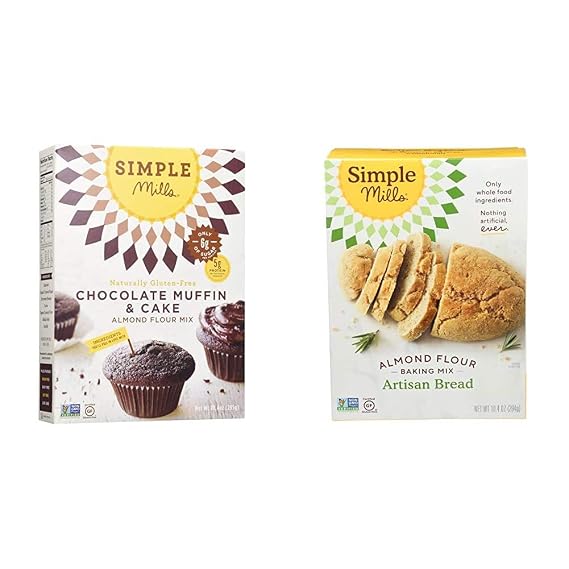 Simple Mills Almond Flour Baking Mixes - Gluten Free Muffin & Cupcake and Artisan Bread (1 count each)