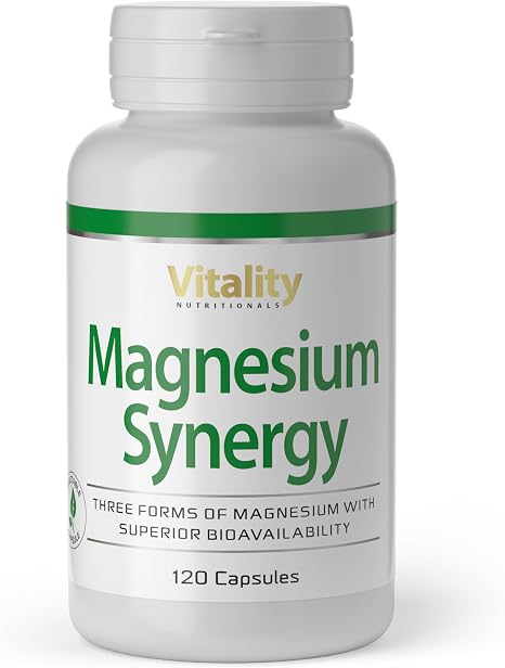 Magnesium Synergy Triple Power: Magnesium Citrate Glycinate & Malate 120 Capsules High Dose Premium Complex Vegan Laboratory Tested Vitality Nutritionals by Vitamin Express