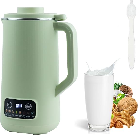 Nut Milk Maker Machine, 20 oz Automatic Milk Machine with 10 Blades, Plant-Based Milk, Oat, Soy, Dairy Beverages, Soy Milk Maker with 12 Hours Timer/Keep Warm/Auto-clean(Green)