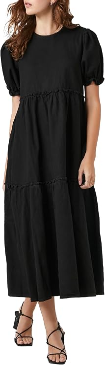 Forever 21 Women's Denim Ruffle Tiered Maxi Dress