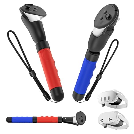 Upgraded Controller Extensions Gorilla Tag Long Arms for Meta Quest 3S/Quest 3 Beat Saber Handles Golf Club Attachment VR Sticks Controller Grips for Quest 3S/3 VR Gaming Accessories (Red and Blue)