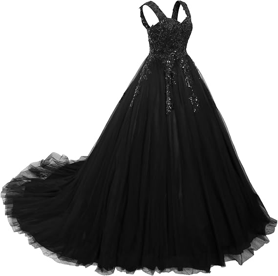 Mouccy Lace Black Wedding Dresses for Bride Beaded A-line Prom Dress