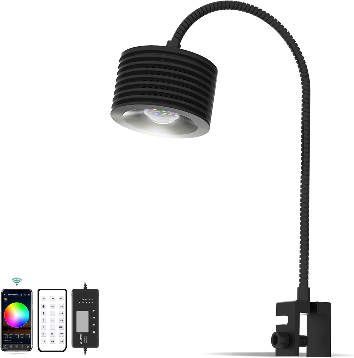 Lominie LED Aquarium Light Full Spectrum Dimmable with Remote for Coral Reef Saltwater Fish Tank Clip-On Nano Light for Small Aquariu [Energy Class G]