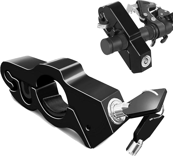 Universal Motorcycle Lock with Key, Anti-Theft Throttle Lock for Motorbike & ATV, Grip Brake Lock for Riding Protection (Black)