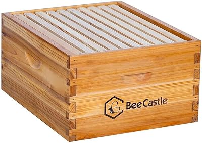 BeeCastle Heavy Wax Coated Unassembled Langstroth DeepBrood Box with Frames and Beeswax Coated Foundation Sheet 10 Frame