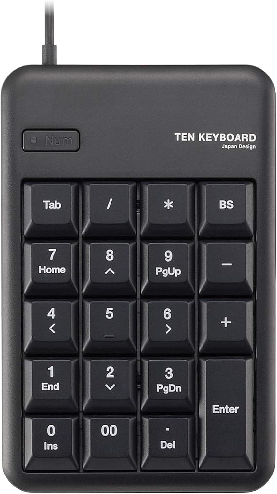 Elecom TK-TCM011BK/RS Numeric Keypad, Wired, Membrane, M Size, RoHS Compliant, Black