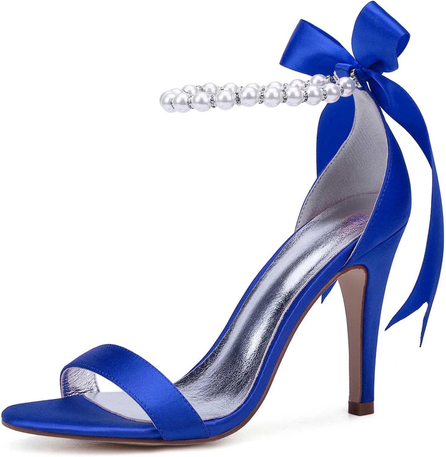 TarfiC Open Toe Wedding Shoes for Bride High Heels Wedding Heels Pearl Bridal Shoes Satin Evening Party Prom Dress Shoes Pumpsaaa