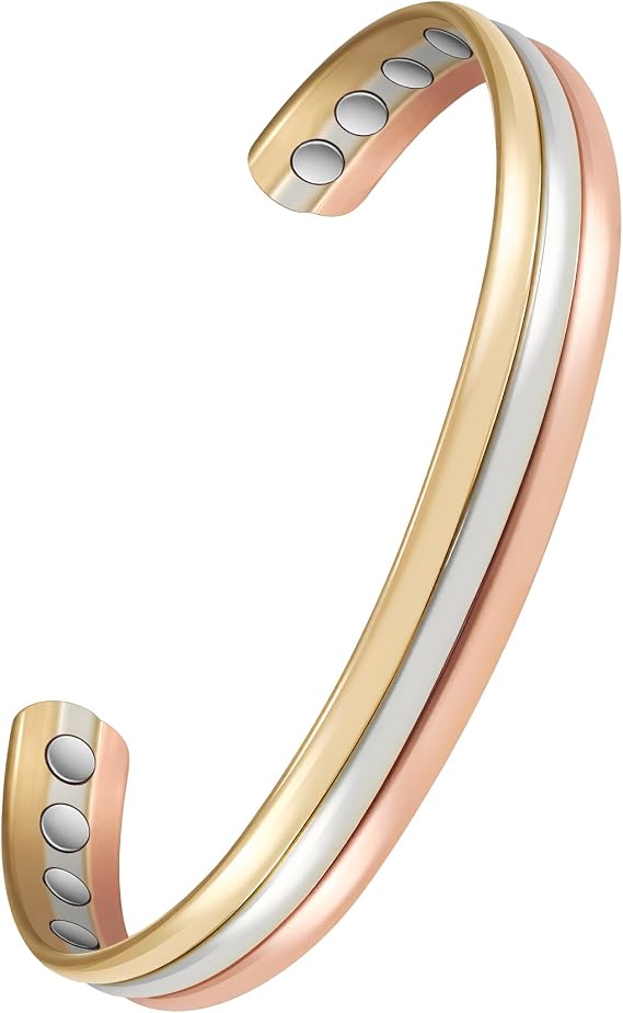 Copper Magnetic Bracelets, 99% Pure Copper Bracelet for Women with 3500 Gauss, Adjustable Tricolor Gold Jewelry Gift