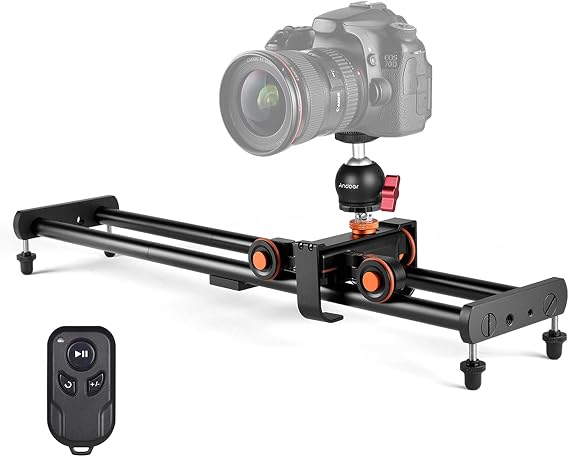 Camera Slider Camera Video Dolly Slider Kit with 3-wheel Auto Dolly Car 3 Speed Adjustable + 23.6in Track Rail Camera Slider + Flexible Ballhead Adapter with Welss Remote Control for