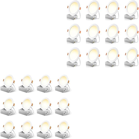 FREELICHT 24 Pack 4&6 Inch Ultra Thin LED Recessed Ceiling Light with Junction Box, 2700K-5000K 5CCT Selectable, 700LM/1050LM High Brightness, Dimmable Canless Wafer Downlight, ETL&FCC