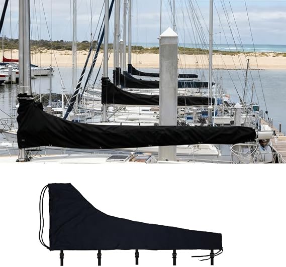 Mainsail Boom Cover, 800D Oxford Cloth Sailboat Mainsail Waterproof Cover, Protection from UV Radiation, for 12'-13' mainsails (Black) (12'-13')