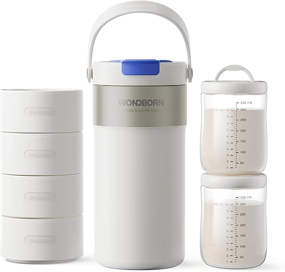 20oz Portable Breast Milk Cooler for Outdoor, Life Saver with 360° Total Cooling for 24 Hours, Larger Capacity Travel Breastmilk Chiller with 2pcs Baby Bottles for Breastmilk Storage