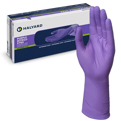 HALYARD Purple Nitrile-Xtra Exam Gloves, Powder-Free, 5.9 mil, 12 Inches, Purple, X-Large, 50604 (Box of 50)