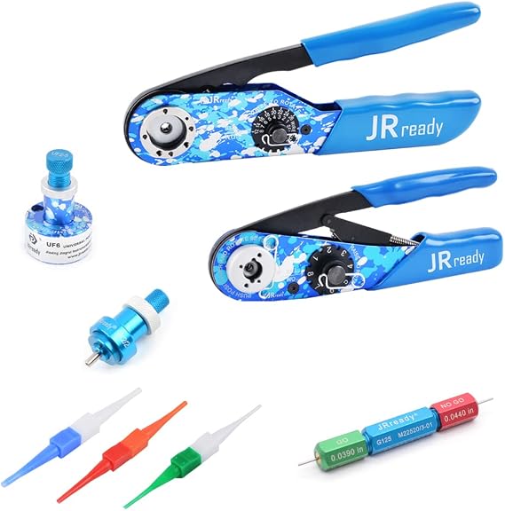 JRready ST2136 Crimping Tool Kit,NEW-AS2(20-32AWG) NEW-ASF1(12-26AWG) 4-indent Crimper with Universal Adjustable Positioner and Go-Nogo Gauge Support Wire Size 12-32AWG