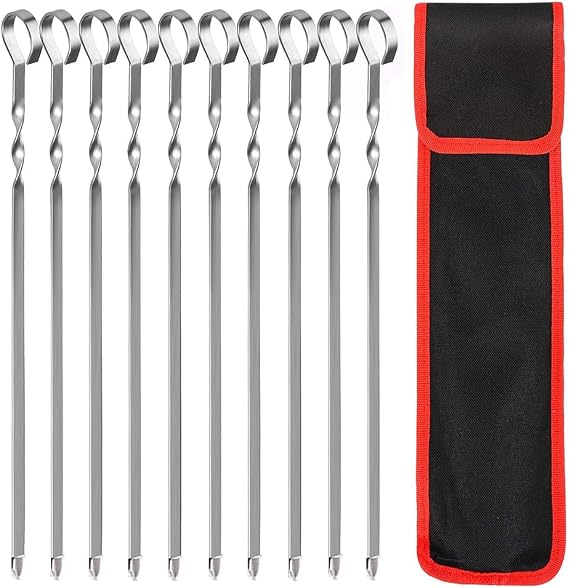 10 Pack BBQ Skewers for Grilling-17" Long Flat Kebab Skewers,Stainless Steel Metal Shish Kabob Skewers,Reusable Grill BBQ Barbecue Sticks