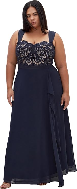 City Chic Women's Plus Size Dress - Sweet Evie Lace Chifforn Maxi
