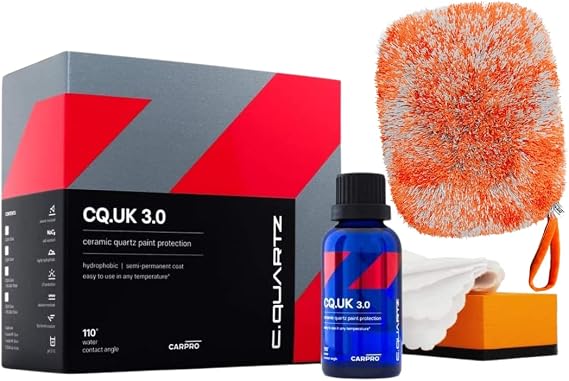 CARPRO CQUARTZ UK 3.0_50ml Kit - Ceramic Coating Finish, Bonds to Paint, Glass, Metal and Plastic DabDab Wash Mitt, Car Wash Glove - Bundle