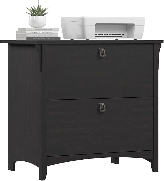 Bush Home Salinas 2 Drawer Lateral File Cabinet in Vintage Black, Home Office Storage Solution, Organizer with Drawers for Workspace, Filing Unit