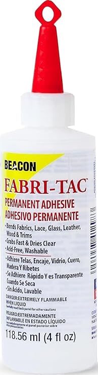 BEACON Fabri-Tac Premium Fabric Glue - Quick Drying, Crystal Clear, Permanent - for Fabrics, Canvas, Lace, Wood and More, 4-Ounce