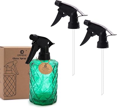 OFFIDIX Fine Mist Plant Mister Glass Spray Bottles with Adjustable Nozzle for Gardening and Cleaning Work Green,2 Pack Plant Mister Sprayers Watering Nozzles Replacement
