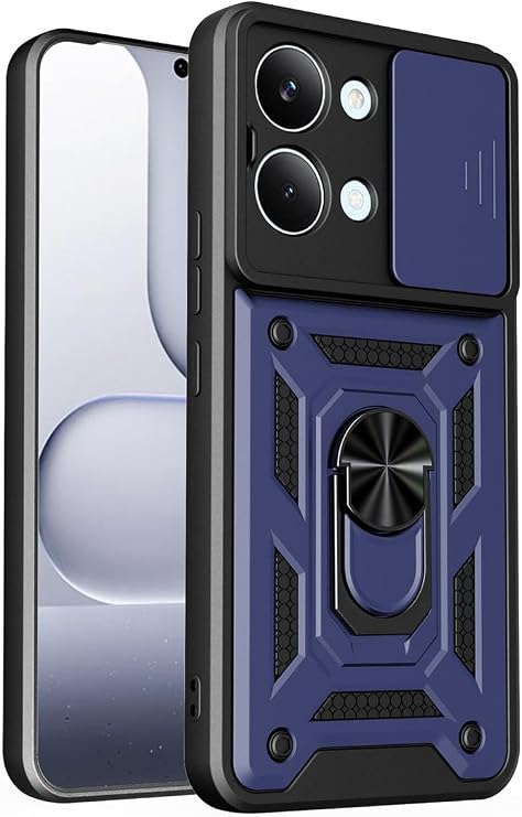 SİDE EYE - Xiaomi Poco X8 Pro Max ile uyumlu Kılıf Sürgülü Kamera Korumalı Yüzüklü Mıknatıslı Tank Kapak - Lacivert