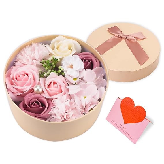 Rose Soap Petals Gift Set - Floral Scented Bath Soap with Essential Oils in Decorative Flower Box, Valentine Soap & Flower Soap for Women, Perfect for Valentine's Day, Christmas & Home Decor (Pink)