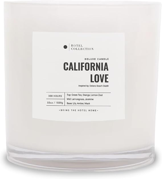 Hotel Collection - California Love Four Wick Deluxe Candle - Hotel Inspired Luxury Candle - 300-Hour Burn Time - Hints of Green Tea, Orange, and Lemongrass - 55 oz - White