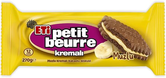 ETİ Petit Beurre Muzlu Kremalı Kakaolu Bisküvi 270 Gram