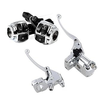 Chrome Switch Horn Turn Signal Head Light w/Harness + Brake Clutch Levers Compatible with 1996-2012 Harley Dyna Softail Sportster V-Rod 1" Handlebar