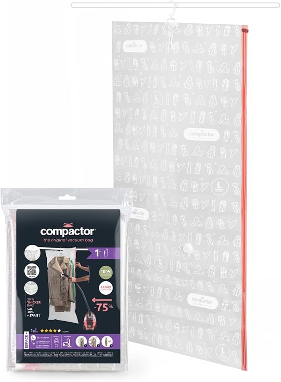 Compactor Aspispace XL Vacuum Compression Bag - 70X145 cm, Transparent, Reusable and Space-Saving