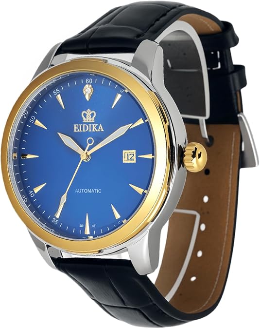 Men's Classic Automatic Mechanical Watch - Masterpiece Series - Date Calendar, Luminous Hands, Exhibition Caseback, Water-Resistant, Self-Winding, Blue Dial, 43mm
