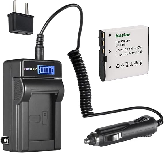 Kastar 1-Pack LB-060 Battery and LCD AC Charger Compatible with Kodak PixPro AZ526, PixPro AZ527, PixPro AZ528 HP, V5060, V5060H, V5061, V5061U, V556, V556AU, V5560, V5560U, V5560AU Digital Cameras