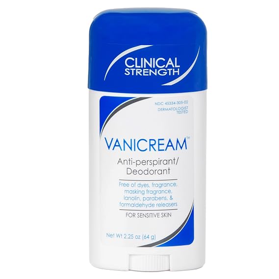 Vanicream Antiperspirant Deodorant Stick, 2.25 Oz, Formulated without Common Irritants for Sensitive Skin, Clinical Strength with 24-Hour Protection, Reduces Underarm Wetness, Unscented