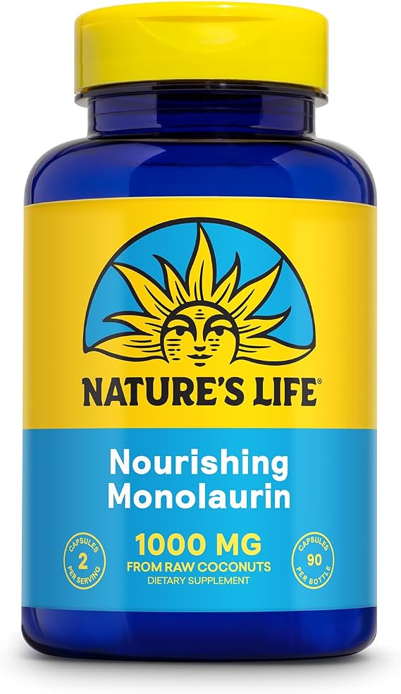 Nature's Life Monolaurin 1000 mg, Nourishing Monolaurin from Natural Raw Coconut, Immune Support Supplement, Gut Health, Balanced Gut Flora, 45 Servings, 90 Vegetarian Capsules | Immune & Gut Health Support, Monolaurin from Natural Raw Coconut, 45 Servings, Lab Verified