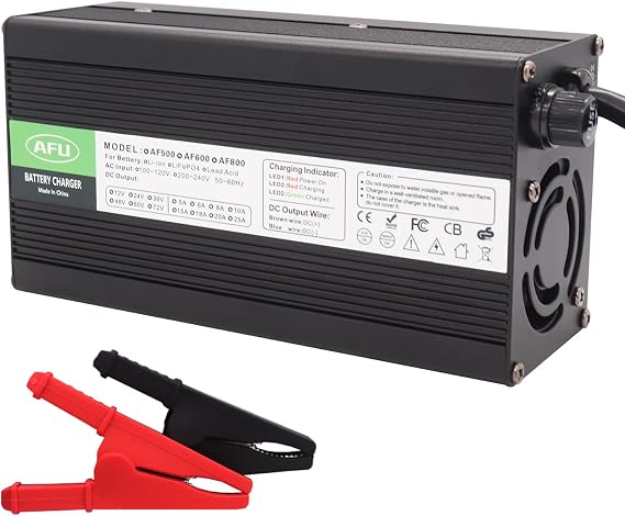 58.4V 10A Charger 48V LiFePO4 Battery Charger for 16S 48V LiFePO4 Battery Pack Smart Charger Full with Alligator Clip Connector