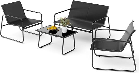 Mondeer Garden Furniture Set 4-Piece with Armrests for Garden Balcony Outdoor Use